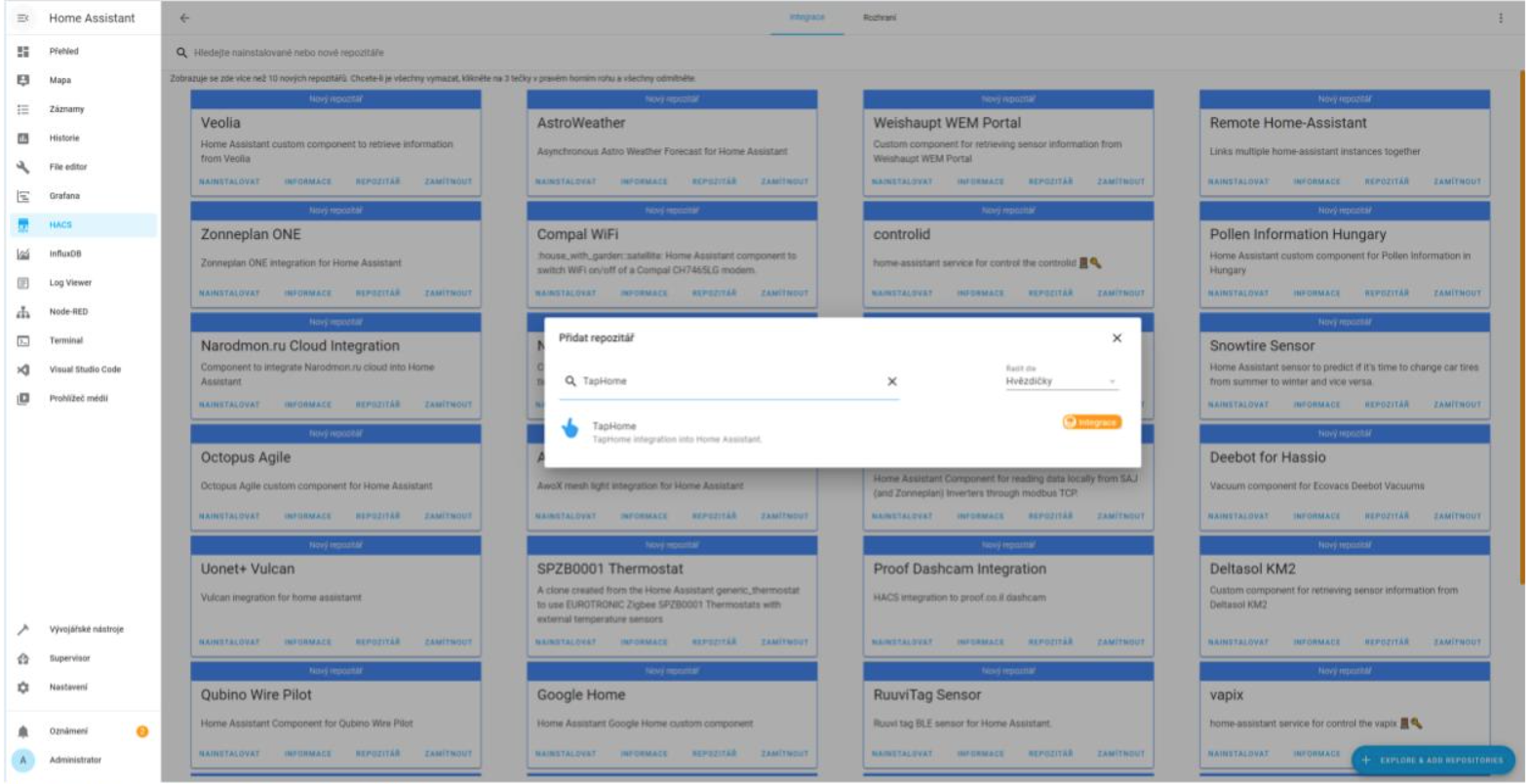 Screenshot interfaccia HACS
