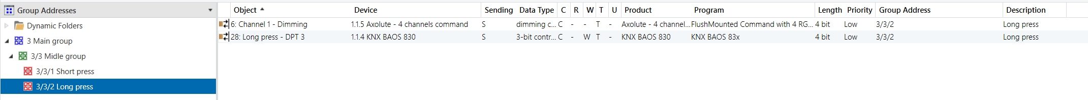 Adres grupowy dla długiego naciśnięcia