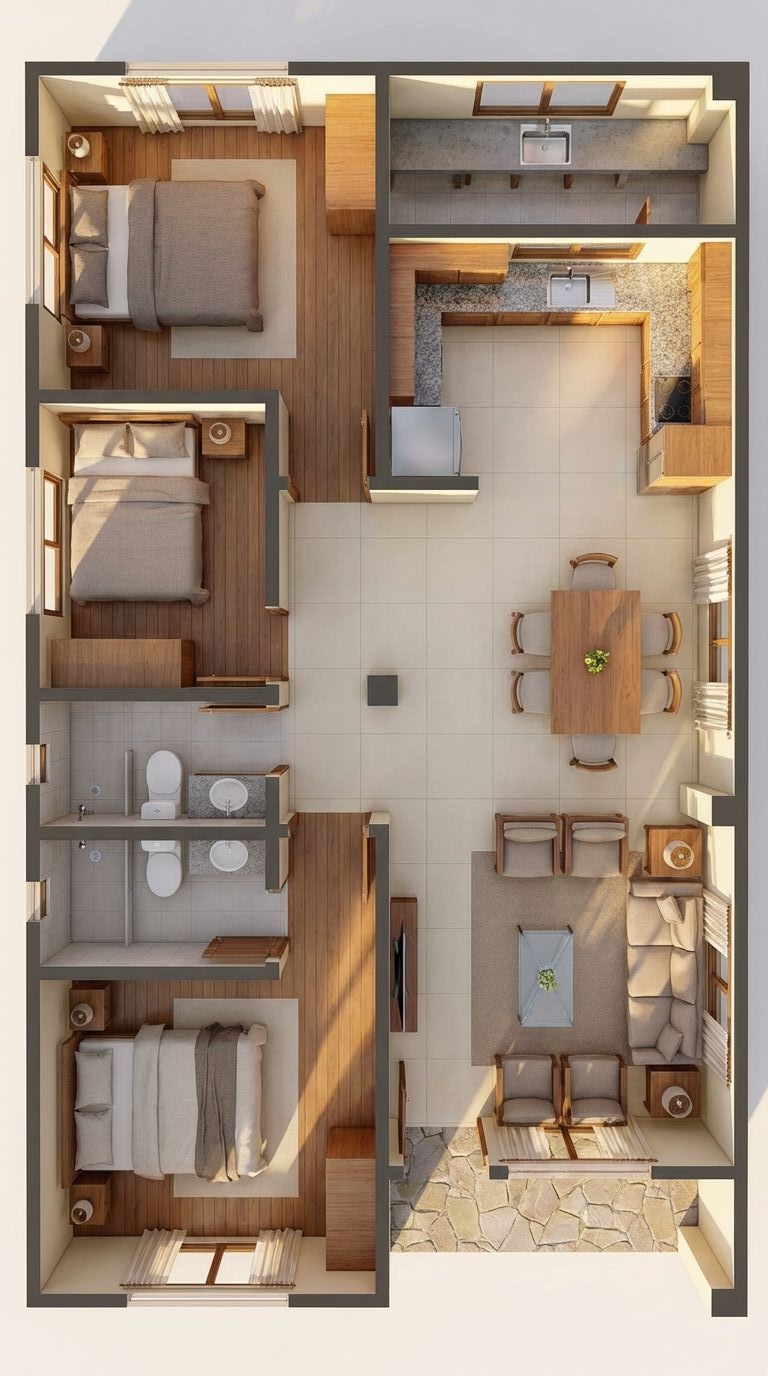 Dzienny render wnętrza wygenerowany z rzutu