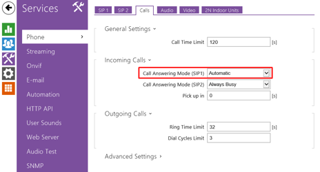 Configurazione delle chiamate 2N